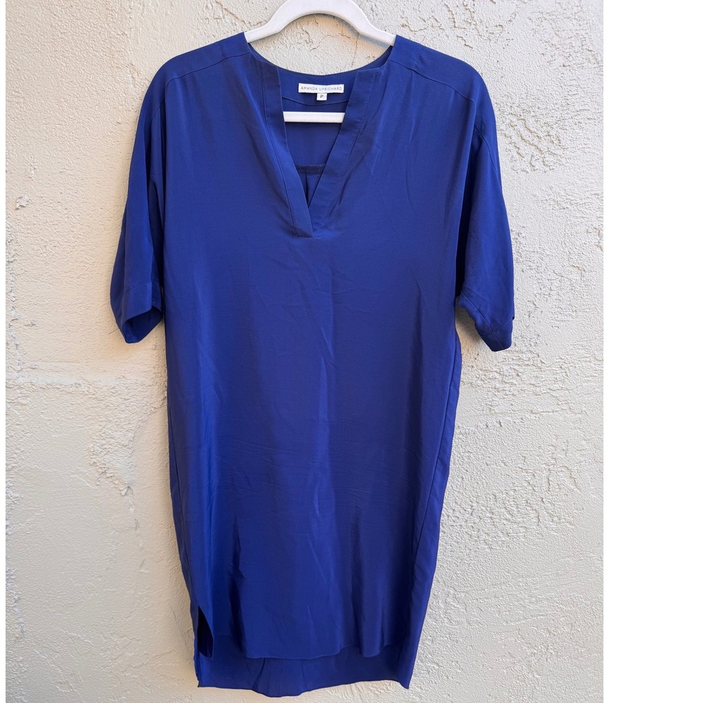 Amanda Uprichard Blue Silk Shift Dress Luxury Minimalist Office Cocktail